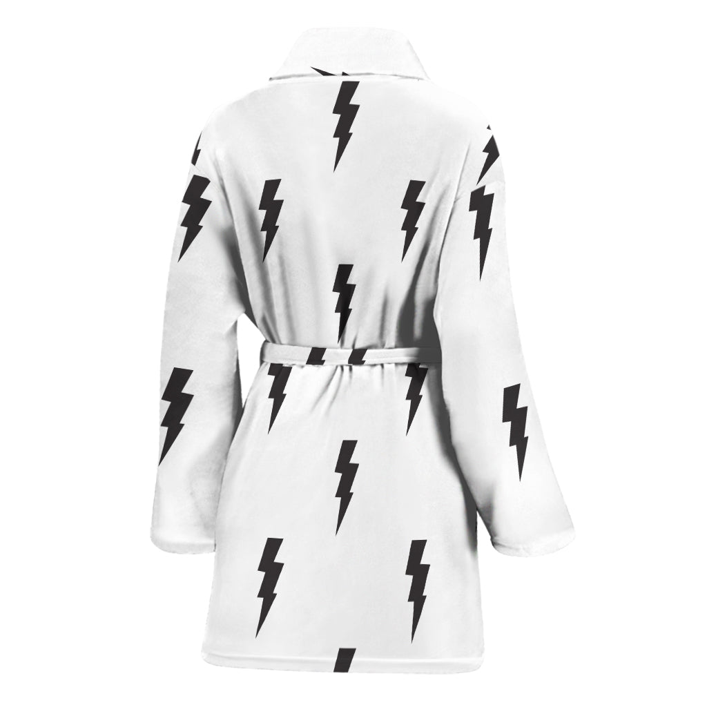 White And Black Lightning Pattern Print Women's Bathrobe