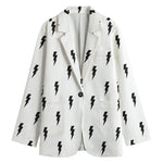 White And Black Lightning Pattern Print Women's Blazer