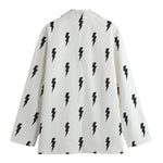 White And Black Lightning Pattern Print Women's Blazer
