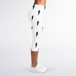 White And Black Lightning Pattern Print Women's Capri Leggings