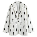 White And Black Lightning Pattern Print Women's Cotton Blazer