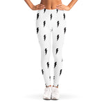 White And Black Lightning Pattern Print Women's Leggings