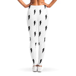 White And Black Lightning Pattern Print Women's Leggings