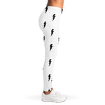White And Black Lightning Pattern Print Women's Leggings