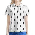 White And Black Lightning Pattern Print Women's Polo Shirt