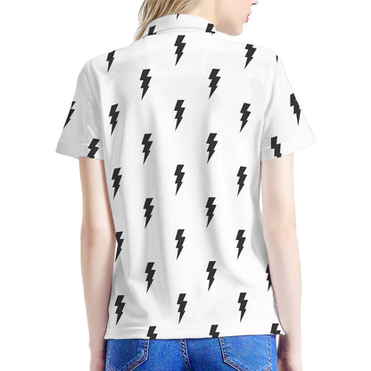 White And Black Lightning Pattern Print Women's Polo Shirt