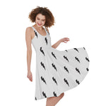 White And Black Lightning Pattern Print Women's Sleeveless Dress