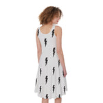 White And Black Lightning Pattern Print Women's Sleeveless Dress