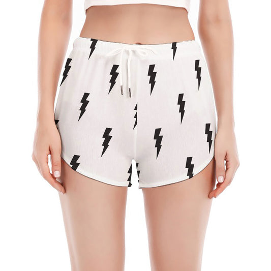 White And Black Lightning Pattern Print Women's Split Running Shorts