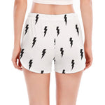 White And Black Lightning Pattern Print Women's Split Running Shorts