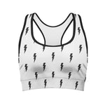 White And Black Lightning Pattern Print Women's Sports Bra