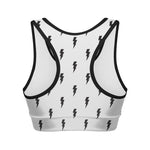 White And Black Lightning Pattern Print Women's Sports Bra
