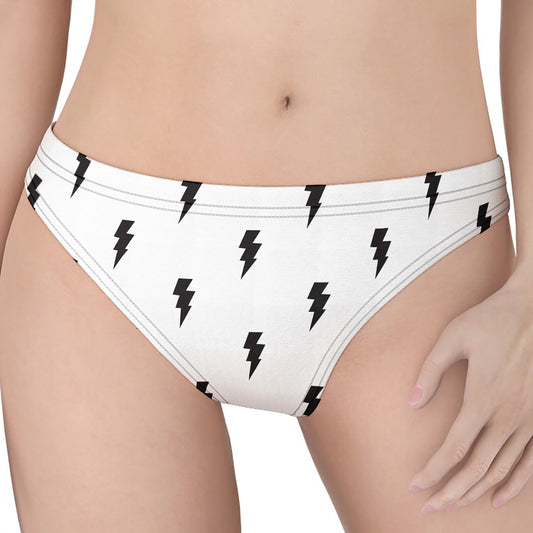White And Black Lightning Pattern Print Women's Thong