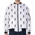 White And Black Lightning Pattern Print Zip Sleeve Bomber Jacket