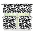 White And Black Lily Pattern Print 3 Piece Kitchen Curtains