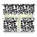 White And Black Lily Pattern Print 3 Piece Kitchen Curtains