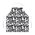White And Black Lily Pattern Print Adjustable Apron