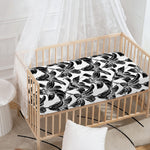 White And Black Lily Pattern Print Baby Crib Sheet
