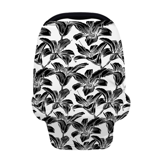 White And Black Lily Pattern Print Baby Seat Cover