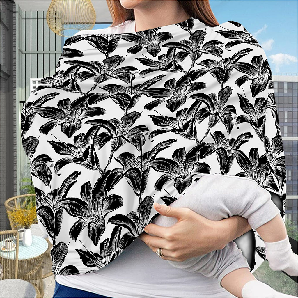 White And Black Lily Pattern Print Baby Seat Cover