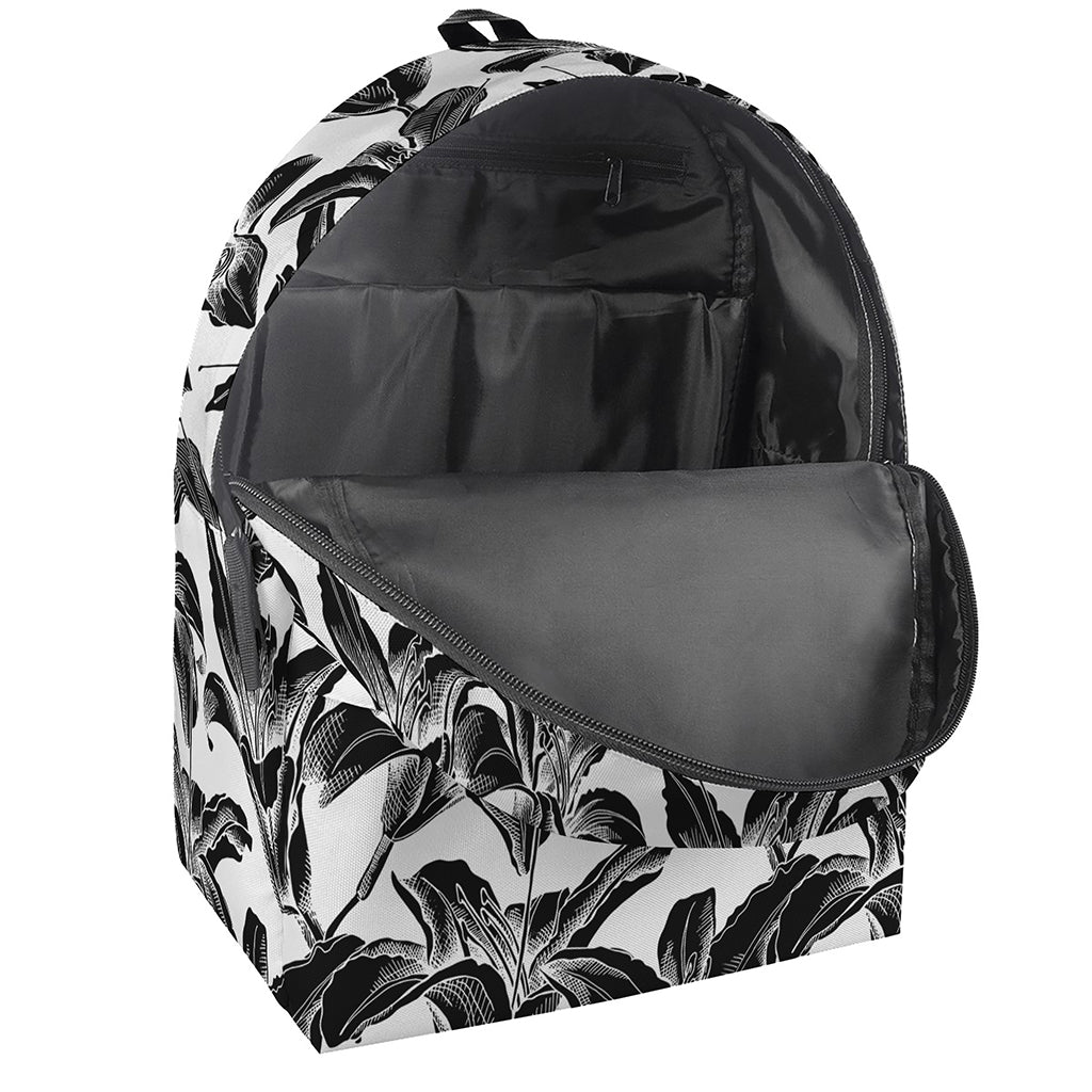 White And Black Lily Pattern Print Backpack