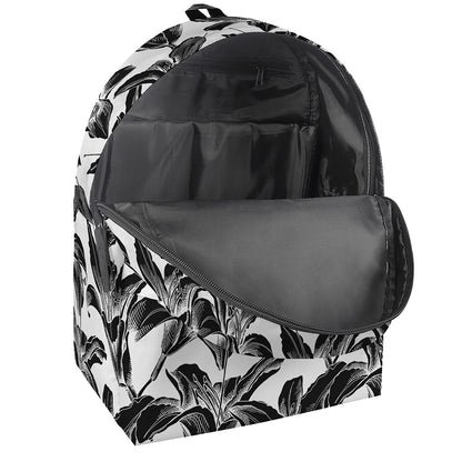 White And Black Lily Pattern Print Backpack