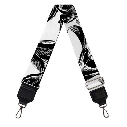 White And Black Lily Pattern Print Bag Strap