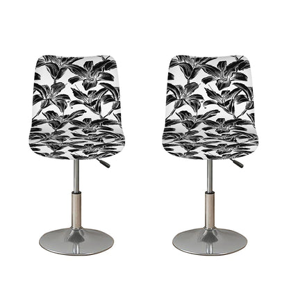 White And Black Lily Pattern Print Bar Stool Covers
