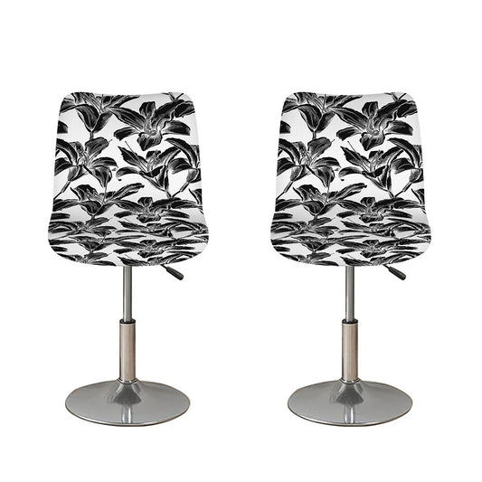 White And Black Lily Pattern Print Bar Stool Covers