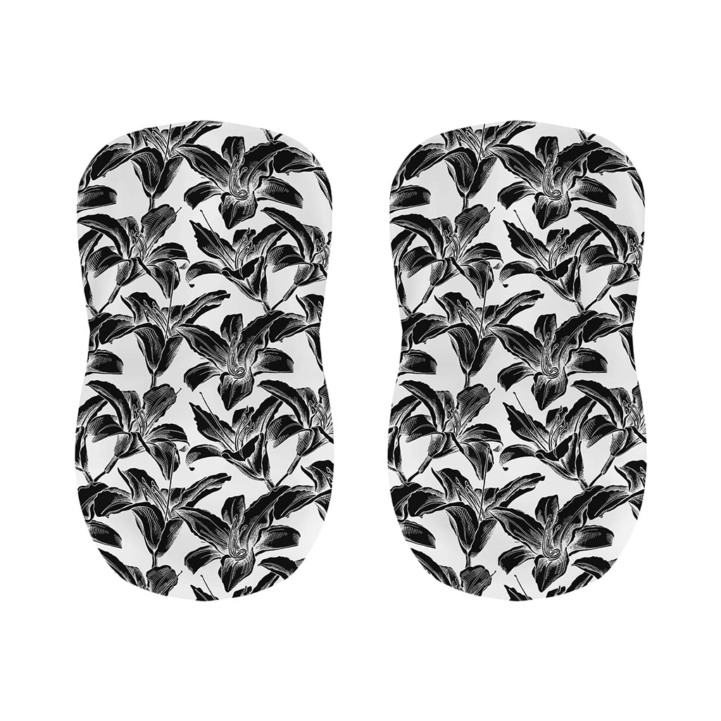 White And Black Lily Pattern Print Bar Stool Covers