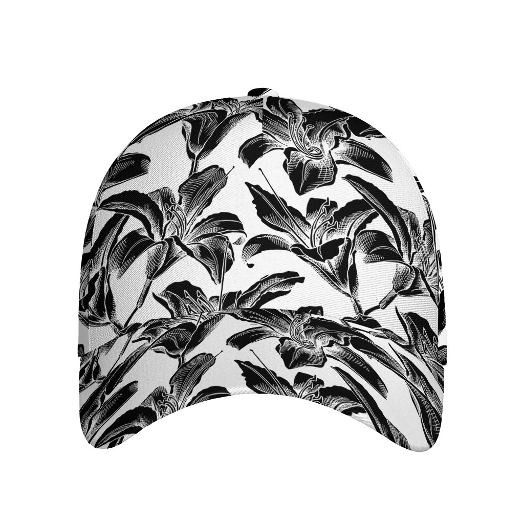 White And Black Lily Pattern Print Baseball Cap