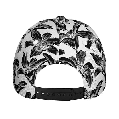 White And Black Lily Pattern Print Baseball Cap