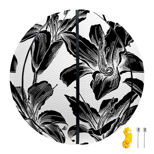 White And Black Lily Pattern Print Basketball