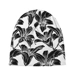 White And Black Lily Pattern Print Beanie