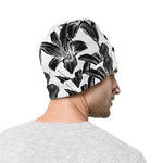 White And Black Lily Pattern Print Beanie