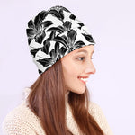 White And Black Lily Pattern Print Beanie