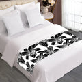 White And Black Lily Pattern Print Bed Runner