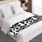 White And Black Lily Pattern Print Bed Runner
