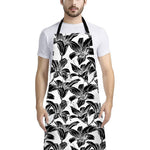 White And Black Lily Pattern Print Bib Apron With Pocket