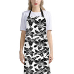 White And Black Lily Pattern Print Bib Apron With Pocket
