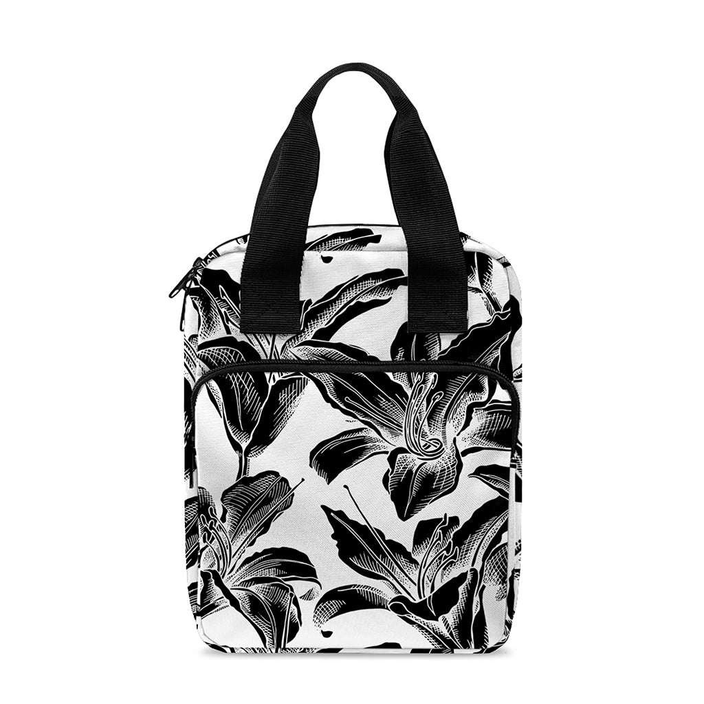 White And Black Lily Pattern Print Bible Tote Bag