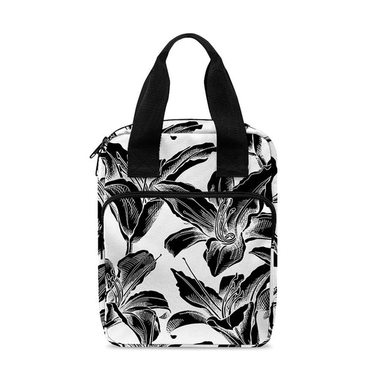 White And Black Lily Pattern Print Bible Tote Bag