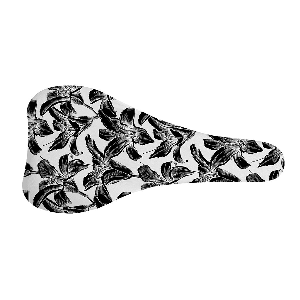 White And Black Lily Pattern Print Bicycle Seat Cover
