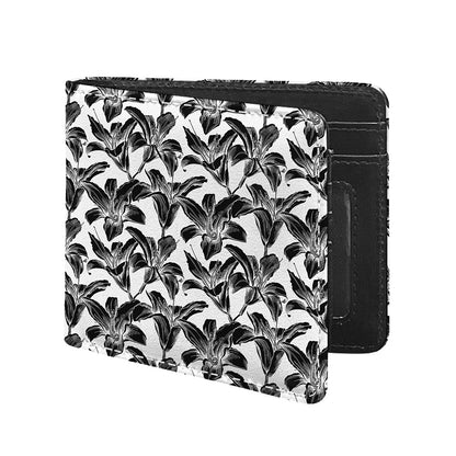 White And Black Lily Pattern Print Bifold Wallet