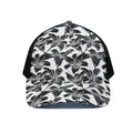 White And Black Lily Pattern Print Black Mesh Trucker Hat