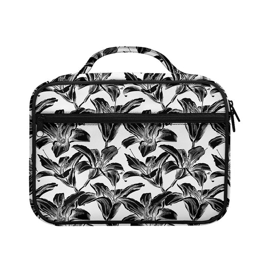 White And Black Lily Pattern Print Briefcase Bible Bag