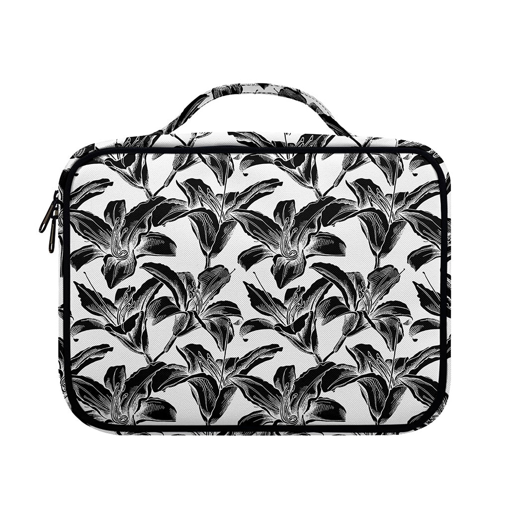 White And Black Lily Pattern Print Briefcase Bible Bag