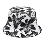White And Black Lily Pattern Print Bucket Hat