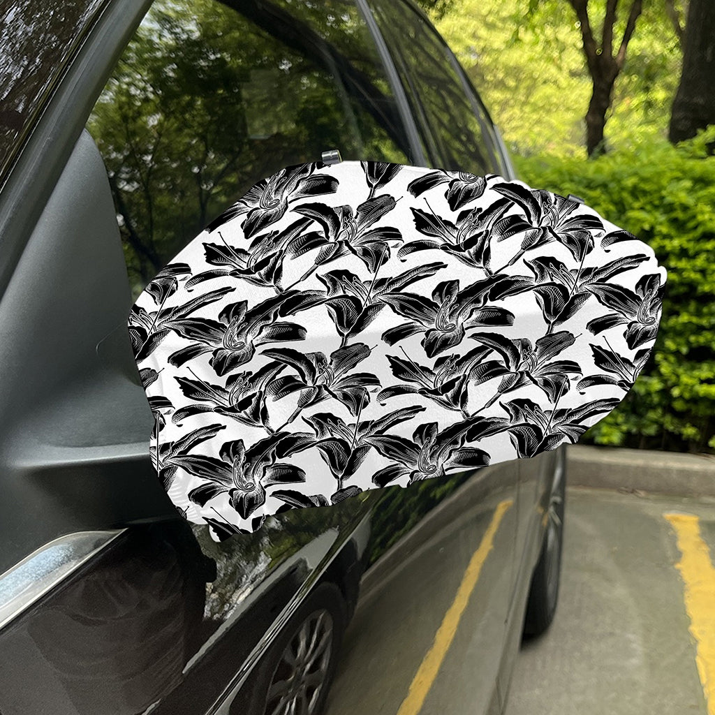 White And Black Lily Pattern Print Car Side Mirror Covers