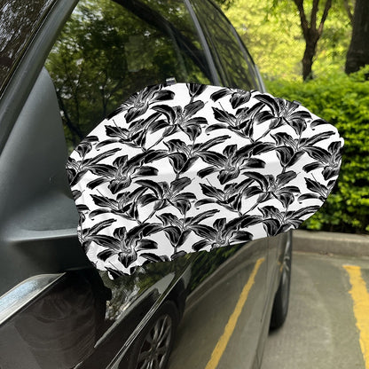 White And Black Lily Pattern Print Car Side Mirror Covers